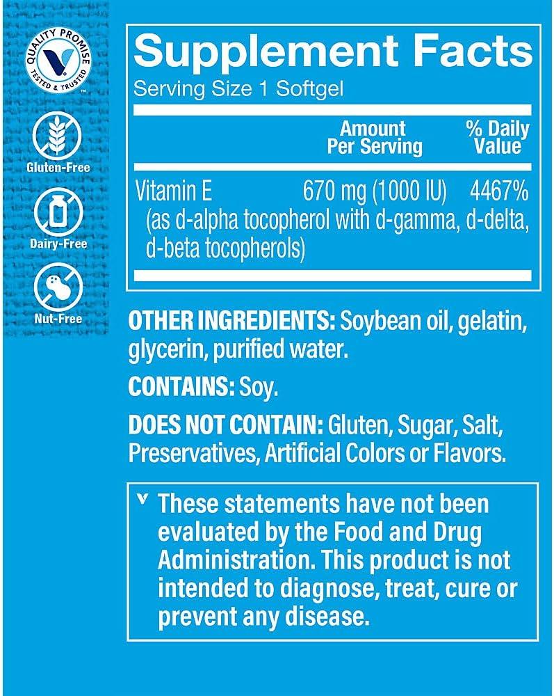 imageThe Vitamin Shoppe Vitamin E 1000IU Antioxidant Support for Skin Health amp Immune Function Daily Vitamin 60 Softgels120 Count Pack of 1