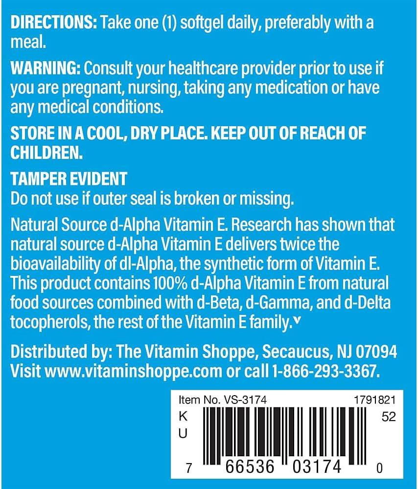 imageThe Vitamin Shoppe Vitamin E 1000IU Antioxidant Support for Skin Health amp Immune Function Daily Vitamin 60 Softgels120 Count Pack of 1