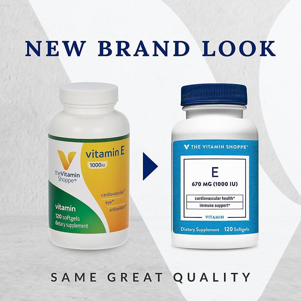 imageThe Vitamin Shoppe Vitamin E 1000IU Antioxidant Support for Skin Health amp Immune Function Daily Vitamin 60 Softgels120 Count Pack of 1