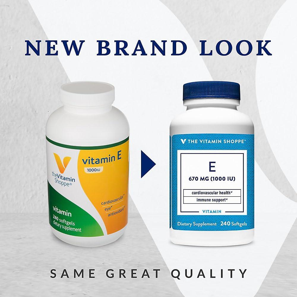imageThe Vitamin Shoppe Vitamin E 1000IU Antioxidant Support for Skin Health amp Immune Function Daily Vitamin 60 Softgels240 Count Pack of 1