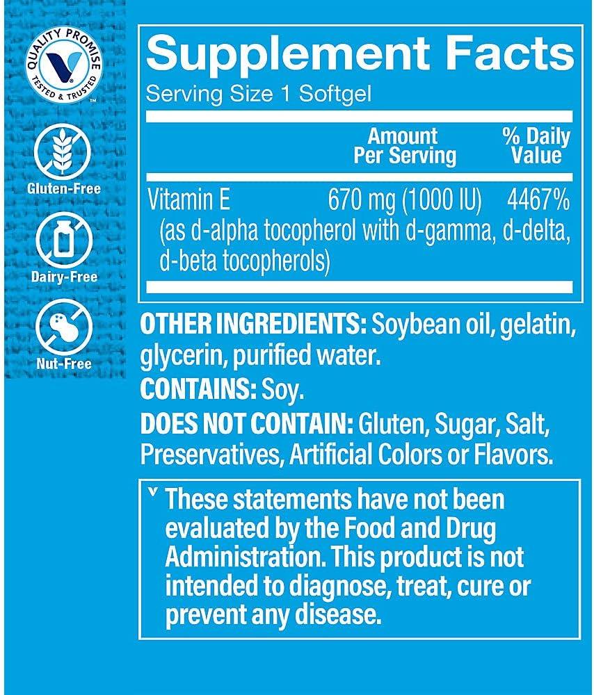 imageThe Vitamin Shoppe Vitamin E 1000IU Antioxidant Support for Skin Health amp Immune Function Daily Vitamin 60 Softgels60 Count Pack of 1