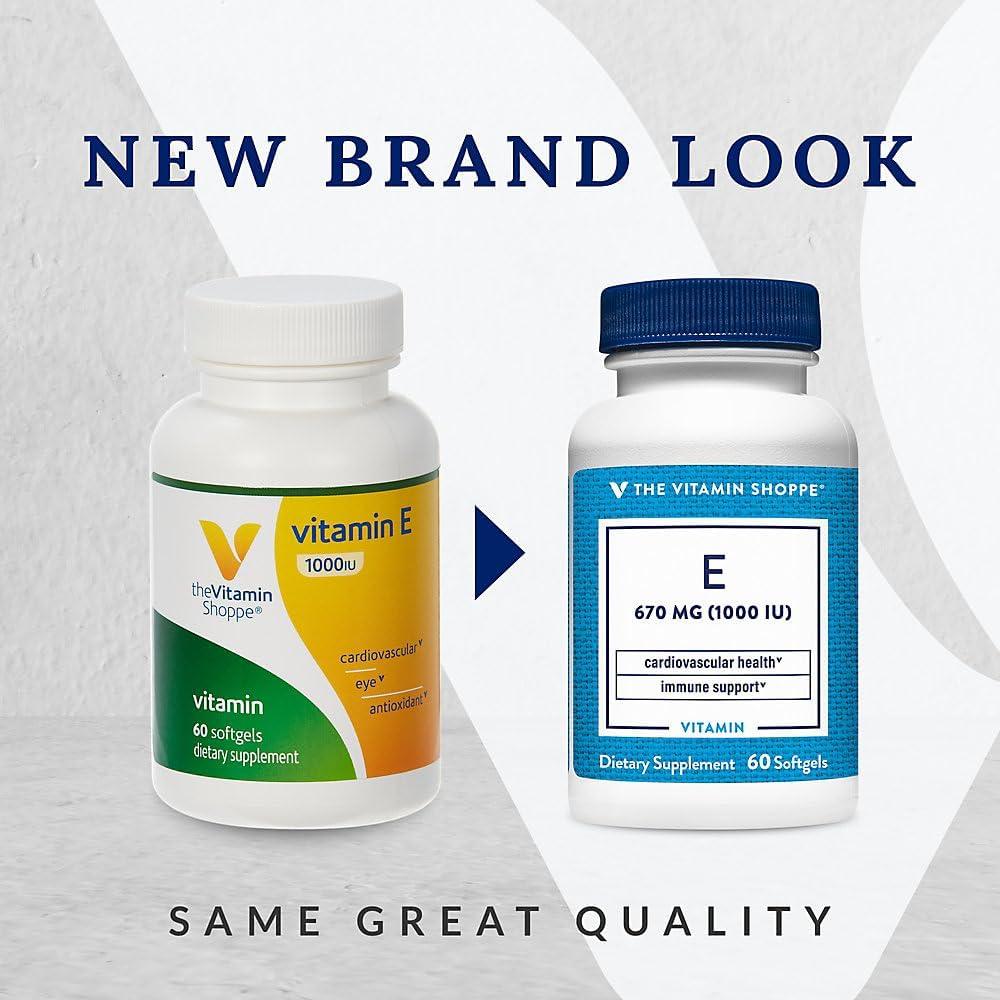 imageThe Vitamin Shoppe Vitamin E 1000IU Antioxidant Support for Skin Health amp Immune Function Daily Vitamin 60 Softgels60 Count Pack of 1