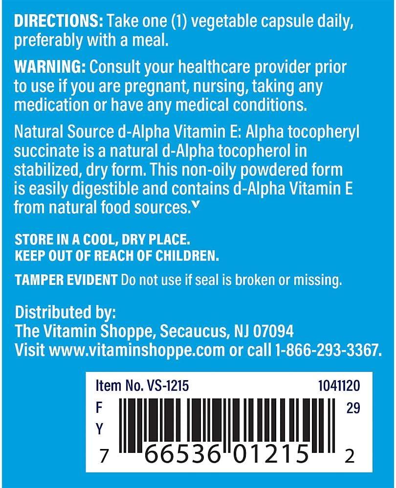imageThe Vitamin Shoppe Vitamin E 400IU Antioxidant Support for Skin Health amp Immune Function Daily Vitamin 100 Capsules