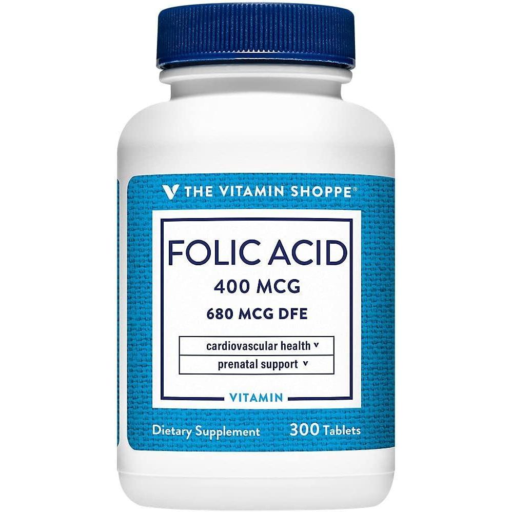 imageThe Vitamin Shoppe Folic Acid 400MCG Supports Prenatal Fetal 300 Tablets
