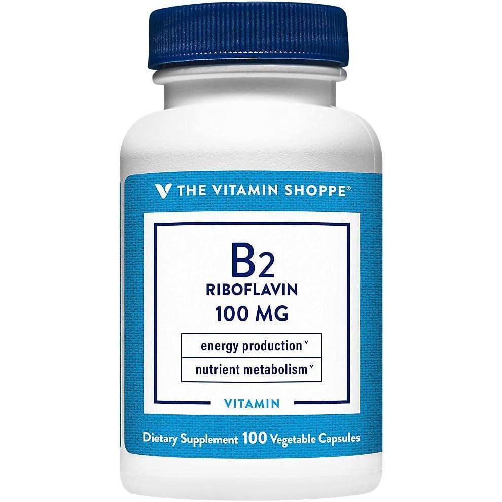 imageThe Vitamin Shoppe Vitamin B2 100MG Energy Support amp Metabolic Health Daily B Vitamin 300 Capsules100 Count Pack of 1