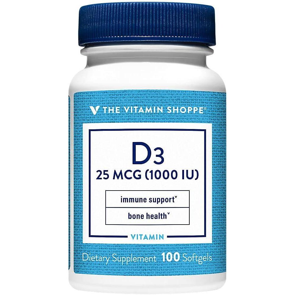 imageThe Vitamin Shoppe Vitamin D3 1000IU Bone Immune amp Cellular Health Cholecalciferol Softgels 200 Softgels GlutenFree100 Count Pack of 1