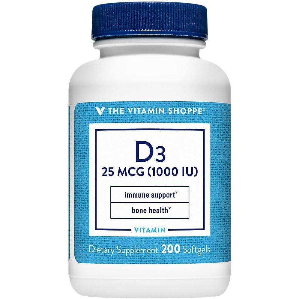 imageThe Vitamin Shoppe Vitamin D3 1000IU Bone Immune amp Cellular Health Cholecalciferol Softgels 200 Softgels GlutenFree200 Count Pack of 1