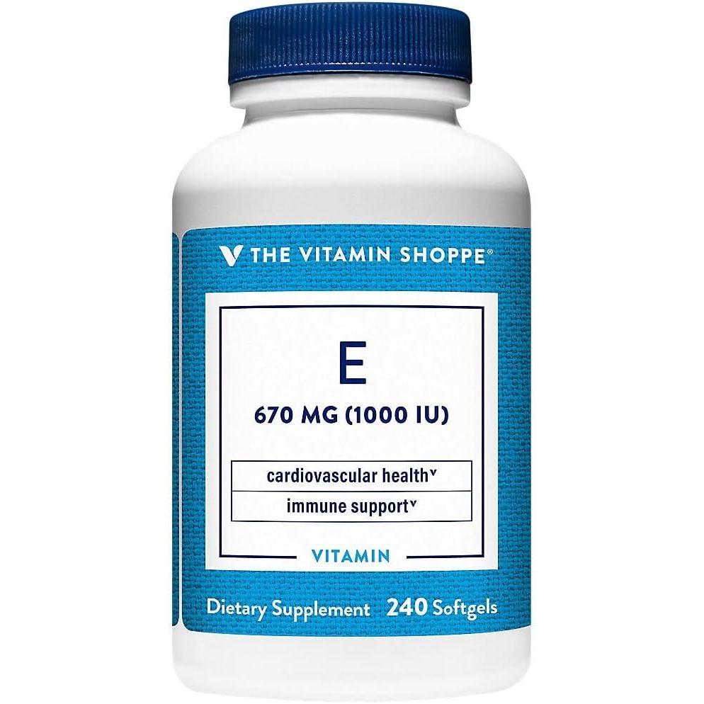 imageThe Vitamin Shoppe Vitamin E 1000IU Antioxidant Support for Skin Health amp Immune Function Daily Vitamin 60 Softgels240 Count Pack of 1