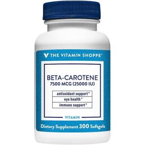 The Vitamin Shoppe Beta-Carotene 25000IU Vitamin A – Antioxidant Vision & Immune | Pro-Vitamin A Carotenoid | 300 Softgels | Eye Health(300 Count (Pack of 1))