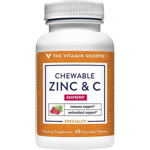 The Vitamin Shoppe Chewable Zinc with Vitamin C – Immune Defense | Raspberry Flavor | 60 Chewable | Great Taste