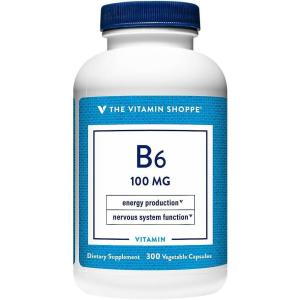 The Vitamin Shoppe Vitamin B6 100mg – Energy Metabolism & Brain Support | Pyridoxine Supplement | 100 Veggie Capsules | Gluten-Free(300 Count (Pack of 1))