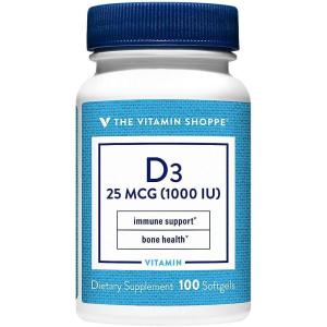 The Vitamin Shoppe Vitamin D3 1000IU – Bone Immune & Cellular Health | Cholecalciferol Softgels | 200 Softgels | Gluten-Free(100 Count (Pack of 1))