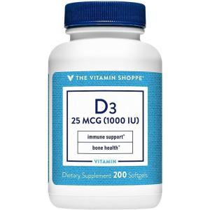 The Vitamin Shoppe Vitamin D3 1000IU – Bone Immune & Cellular Health | Cholecalciferol Softgels | 200 Softgels | Gluten-Free(200 Count (Pack of 1))