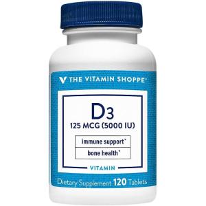 The Vitamin Shoppe Vitamin D3 5000IU – Bone Immune & Cellular Health | Cholecalciferol Softgels | 120 Tablets | Gluten-Free