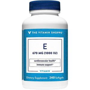 The Vitamin Shoppe Vitamin E 1,000IU – Antioxidant Support for Skin Health & Immune Function, Daily Vitamin (60 Softgels)(240 Count (Pack of 1))