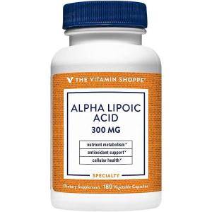 The Vitamin Shoppe Alpha Lipoic Acid 300mg, Natural Antioxidant Formula to Support Glucose Metabolism & Promotes Healthy Blood Sugar (180 Capsules)(1 Count (Pack of 1))
