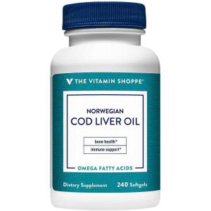 The Vitamin Shoppe Norwegian Cod Liver Oil, Natural Rich Source of Vitamins A & D, Natural Source of Omega-3s, Supports Heart & Brain Health (240 Softgels)