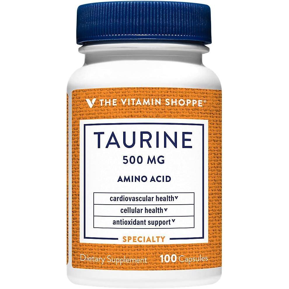 imageThe Vitamin Shoppe Taurine 500mg with B6 Cardiovascular amp Antioxidant Support FreeForm Amino Acid 100 Capsules Cellular Health