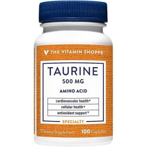 The Vitamin Shoppe Taurine 500mg with B6 – Cardiovascular & Antioxidant Support | Free-Form Amino Acid | 100 Capsules | Cellular Health