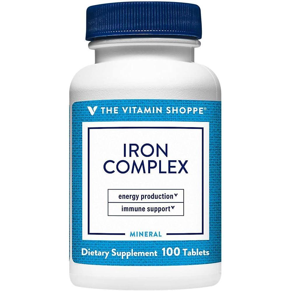imageThe Vitamin Shoppe Iron Complex Better Absorption Energy Support with Vitamin C Folic Acid 100 Tablets Gentle