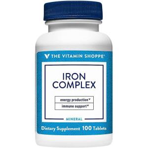 The Vitamin Shoppe Iron Complex – Better Absorption Energy Support | with Vitamin C Folic Acid | 100 Tablets | Gentle