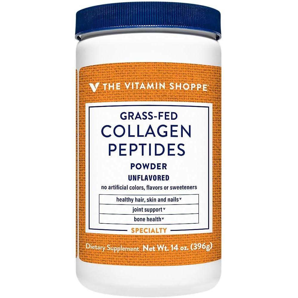 imageThe Vitamin Shoppe Collagen Peptides Powder Unflavored Promotes Healthy Hair Skin Joint amp Nails from Grass Fed Bovine Gluten Free Natural Peptide 14 Ounces Powder