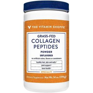 The Vitamin Shoppe Collagen Peptides Powder – Unflavored, Promotes Healthy Hair, Skin, Joint & Nails – from Grass Fed Bovine, Gluten Free Natural Peptide (14 Ounces Powder)