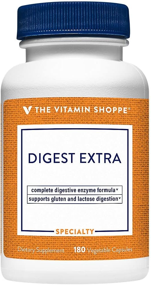 imageThe Vitamin Shoppe Digest Extra Enzymes Advanced Digestive Support Gluten Dairy Protein Fat 30 Vegetable Capsules Comprehensive180 Count Pack of 1