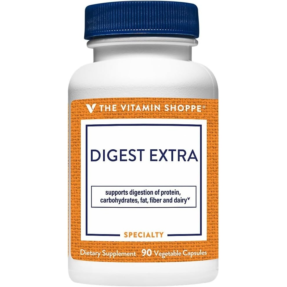 imageThe Vitamin Shoppe Digest Extra Enzymes Advanced Digestive Support Gluten Dairy Protein Fat 30 Vegetable Capsules Comprehensive90 Count Pack of 1