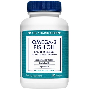 The Vitamin Shoppe Omega 3 Fish Oil 1100mg, EPA 600mg & DHA 240mg, Purity Assured, Molecularly Distilled to Support Cardiovascular, Joint and Brain Health (180 Softgels)(180 count (Pack of 1))
