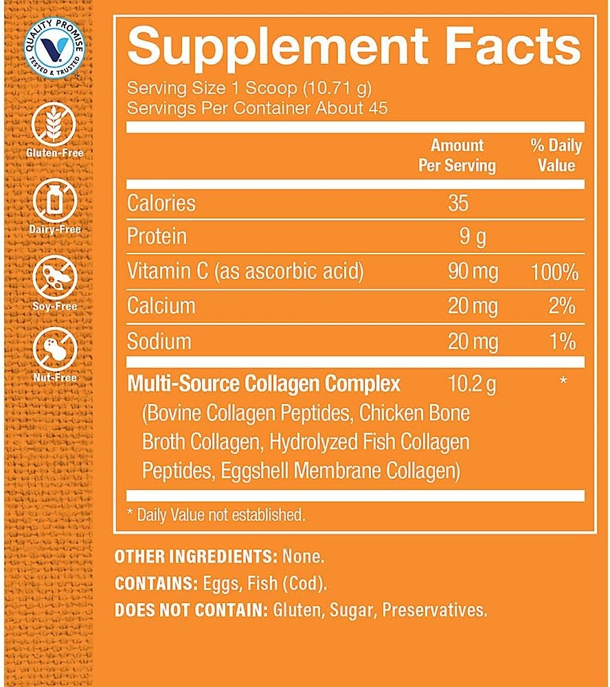 image:imageThe Vitamin Shoppe MultiSource Collagen Powder  Features 5 Types of Collagen to Enhance Hair Skin and Nails  Unflavored Powder 17 oz  45 Servings